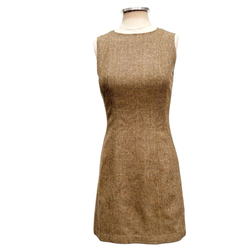 Ann Mashburn Wool Sleeveless Herringbone Sheath Dress Size XS